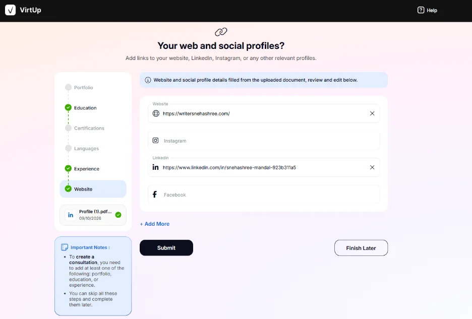 Add web and social profiles