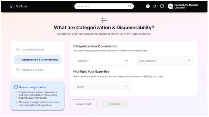 Categorization and Discoverability Section